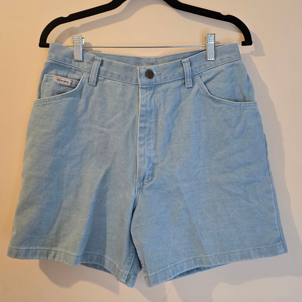 Vintage Wrangler High Waisted Denim Shorts Light Wash Blue Made in USA Size 12